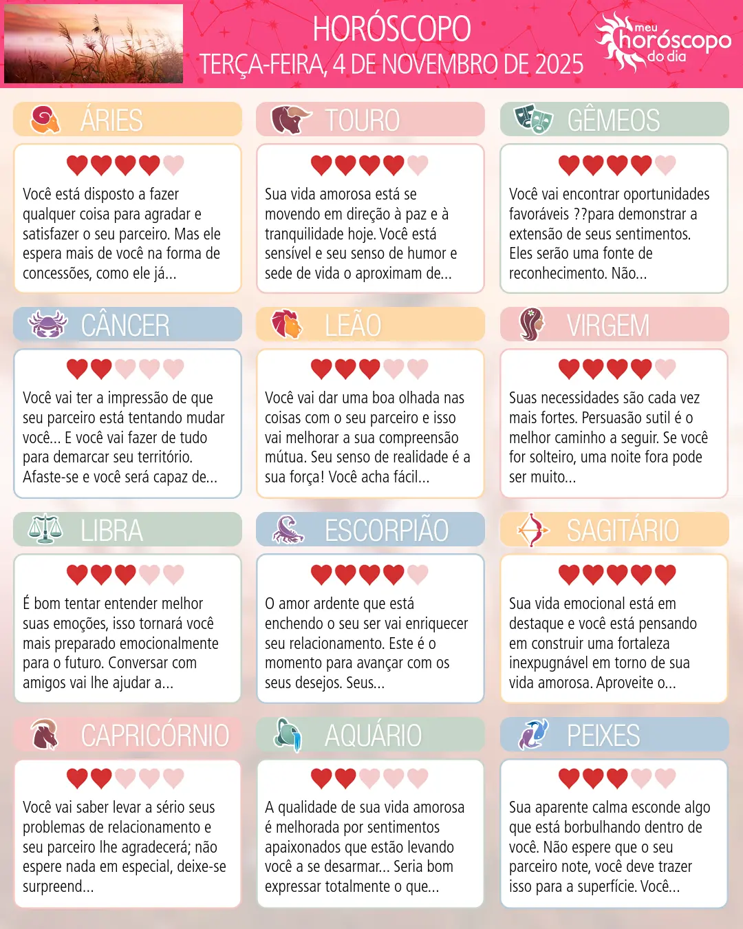 Horóscopo de Terça-feira, 4 De Novembro De 2025
