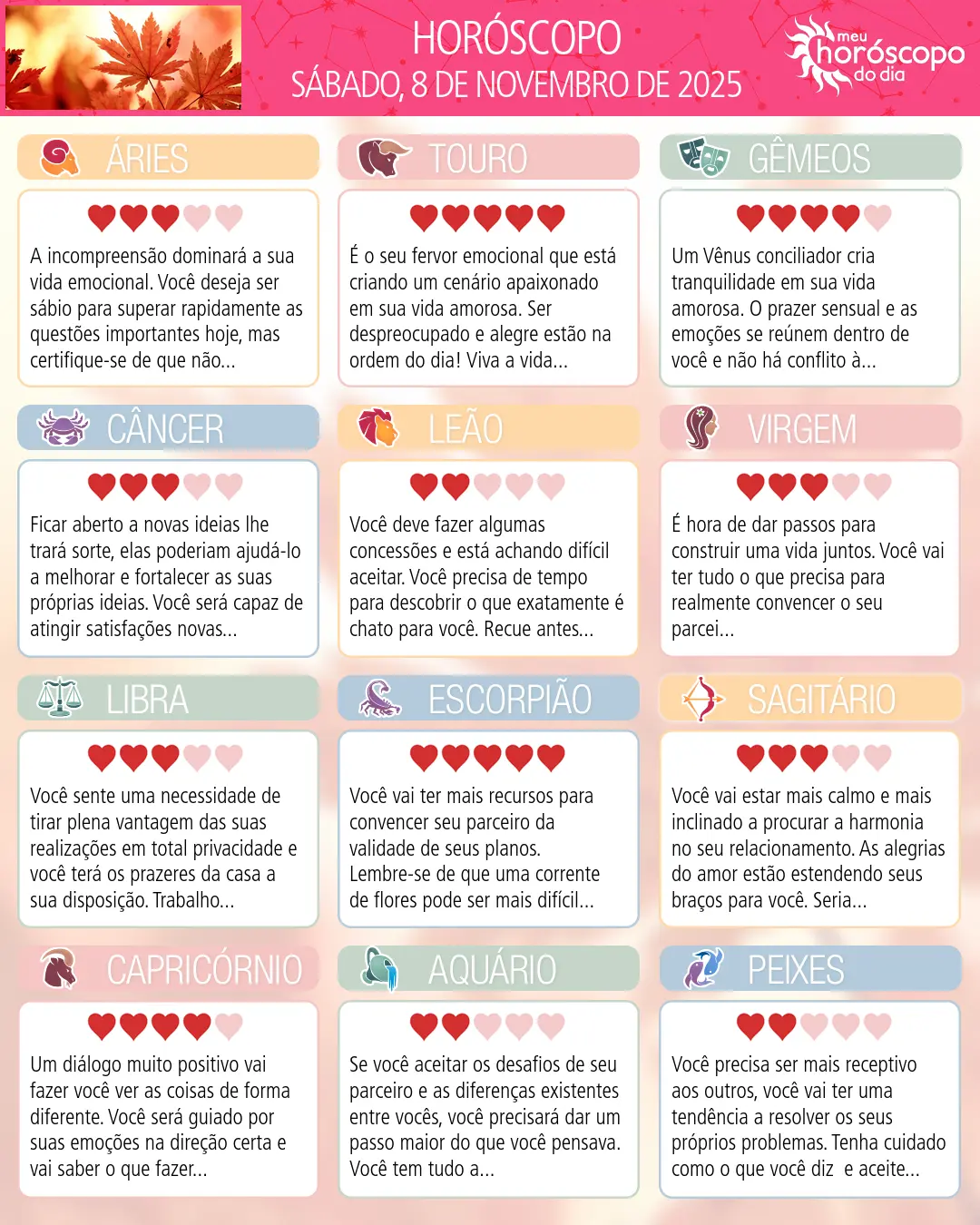 Horóscopo de Sábado, 8 De Novembro De 2025