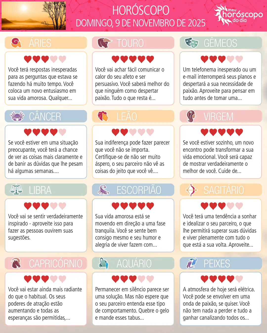 Horóscopo de Domingo, 9 De Novembro De 2025