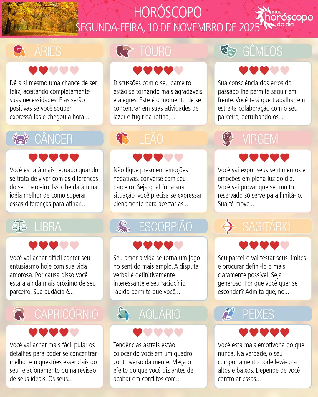 Horóscopo de Segunda-feira, 10 De Novembro De 2025