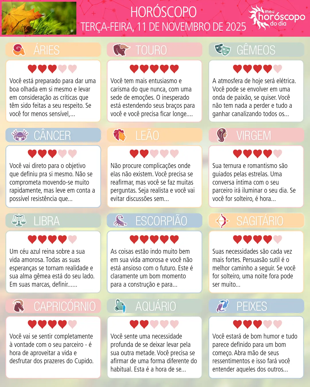 Horóscopo de Terça-feira, 11 De Novembro De 2025