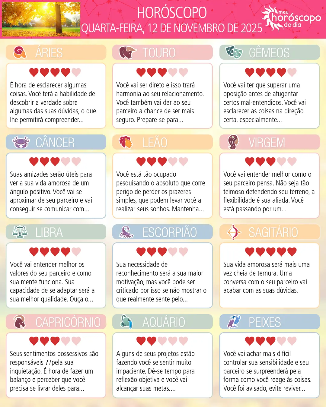 Horóscopo de Quarta-feira, 12 De Novembro De 2025