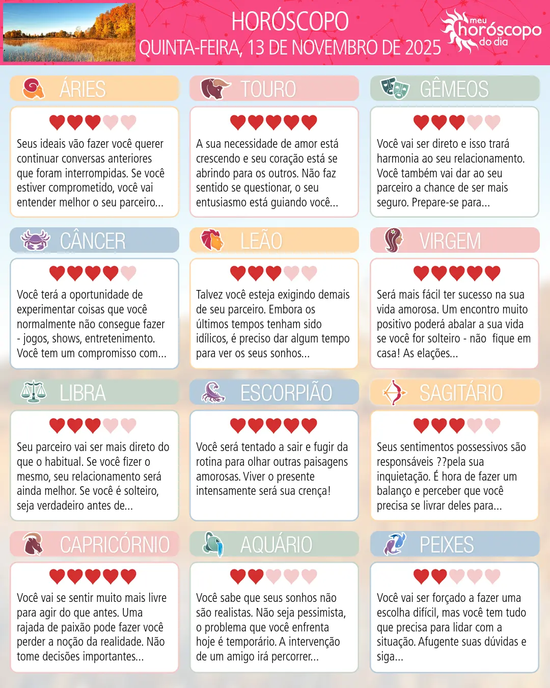 Horóscopo de Quinta-feira, 13 De Novembro De 2025