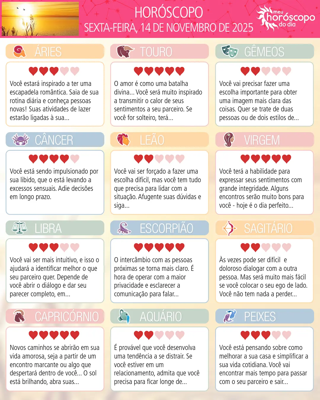 Horóscopo de Sexta-feira, 14 De Novembro De 2025