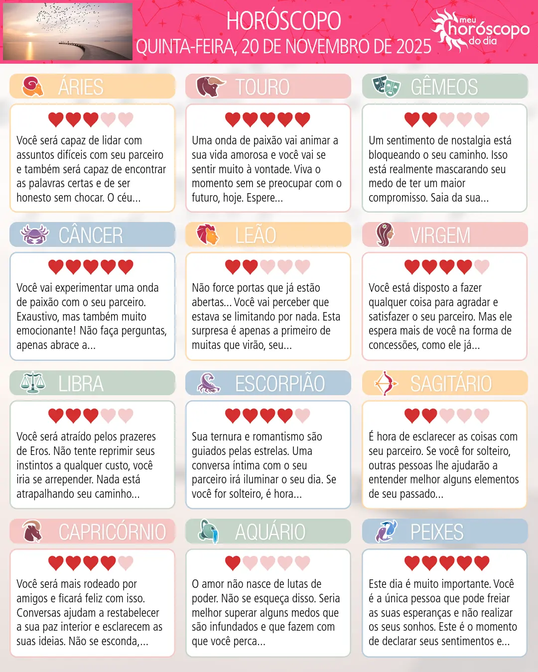Horóscopo de Quinta-feira, 20 De Novembro De 2025