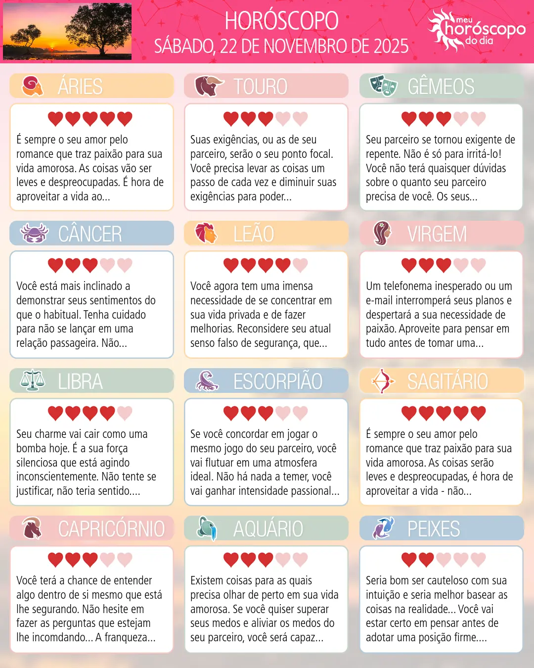 Horóscopo de Sábado, 22 De Novembro De 2025