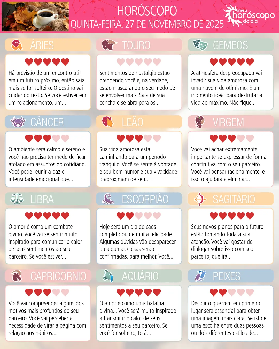 Horóscopo de Quinta-feira, 27 De Novembro De 2025