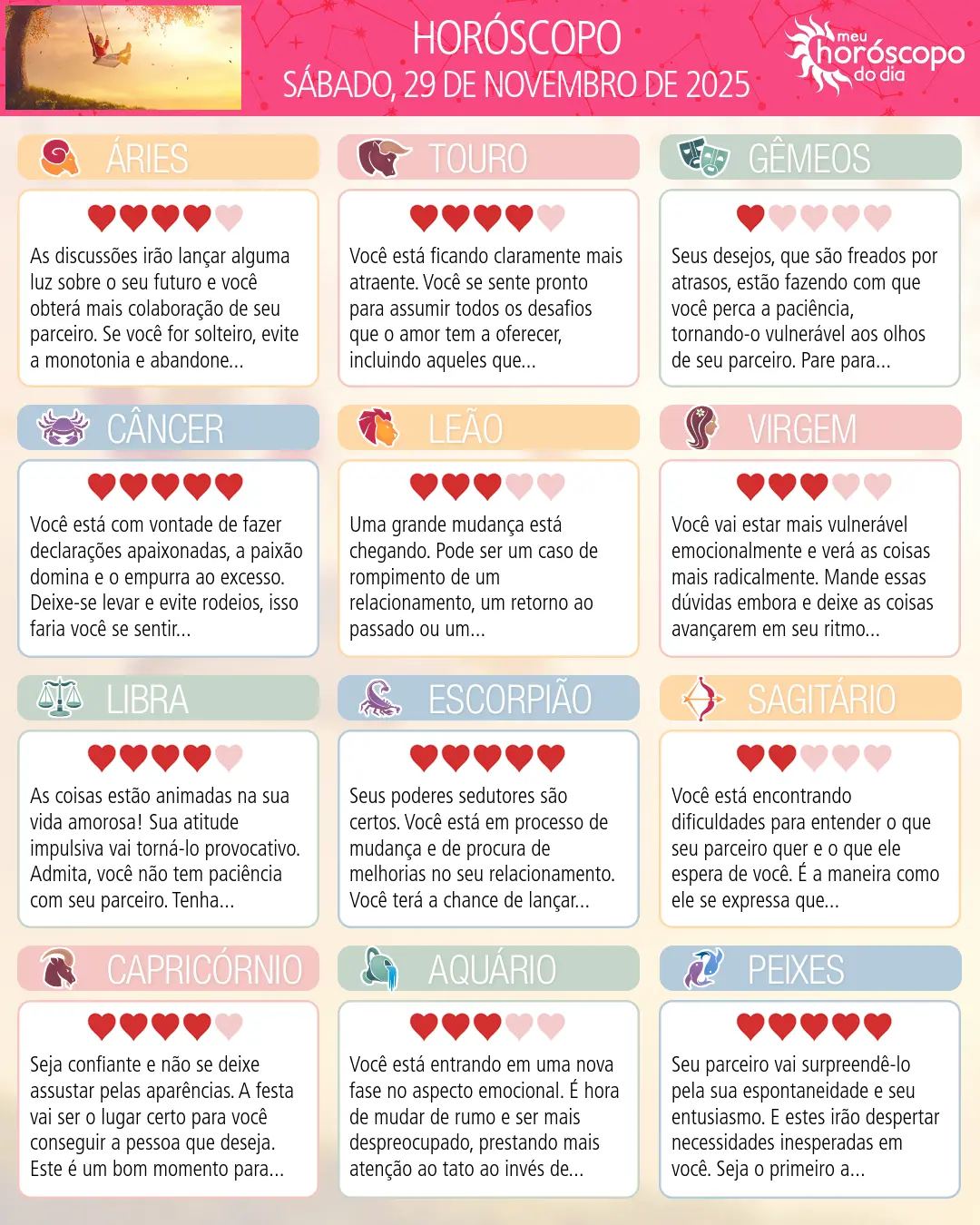 Horóscopo de Sábado, 29 De Novembro De 2025