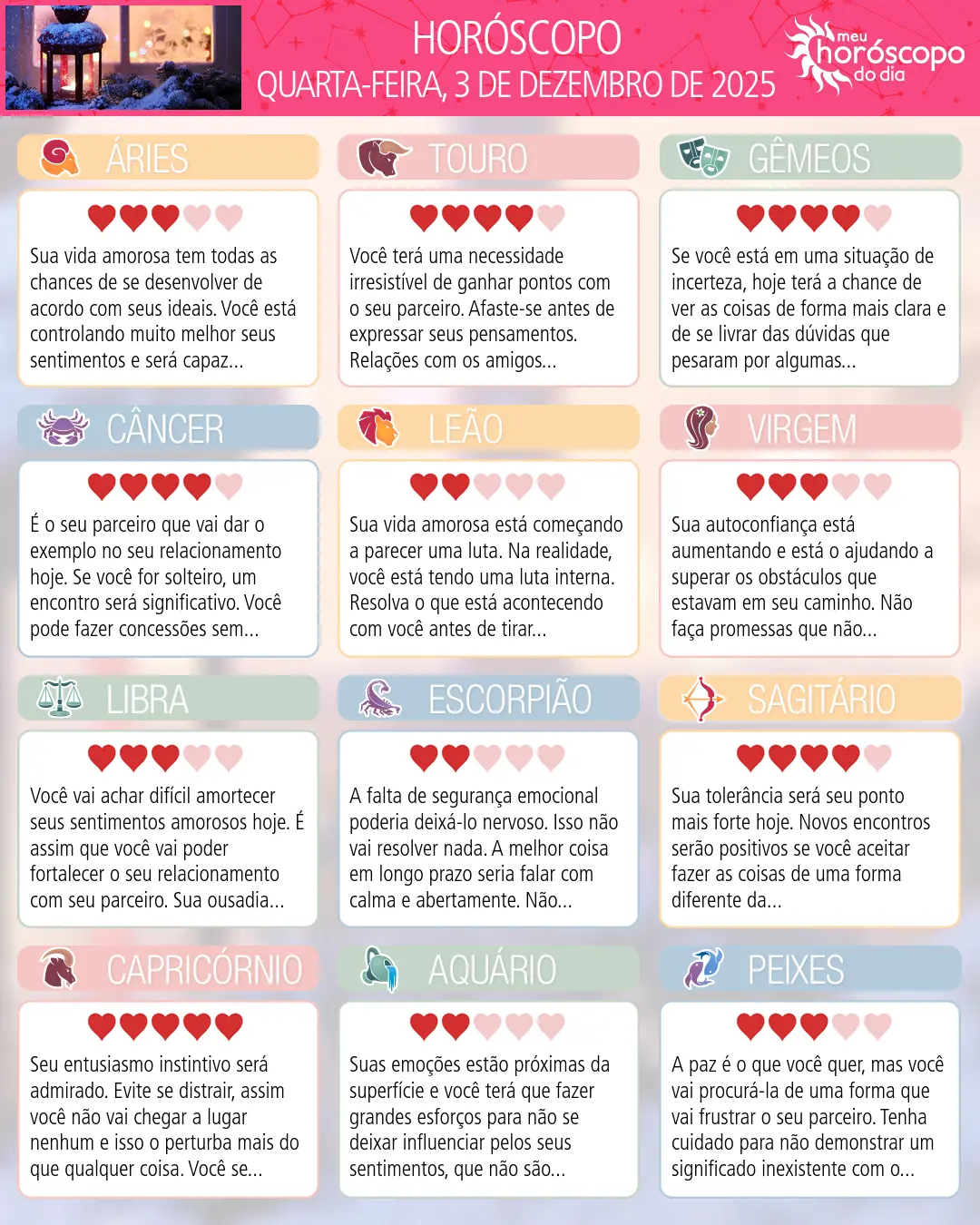 Horóscopo de Quarta-feira, 3 De Dezembro De 2025