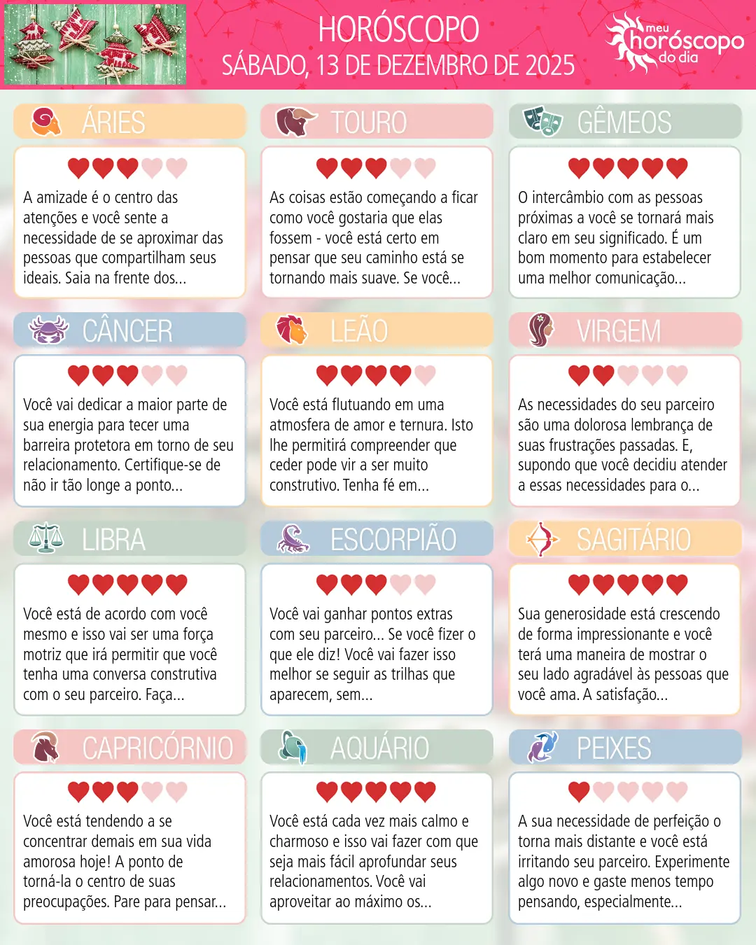 Horóscopo de Sábado, 13 De Dezembro De 2025
