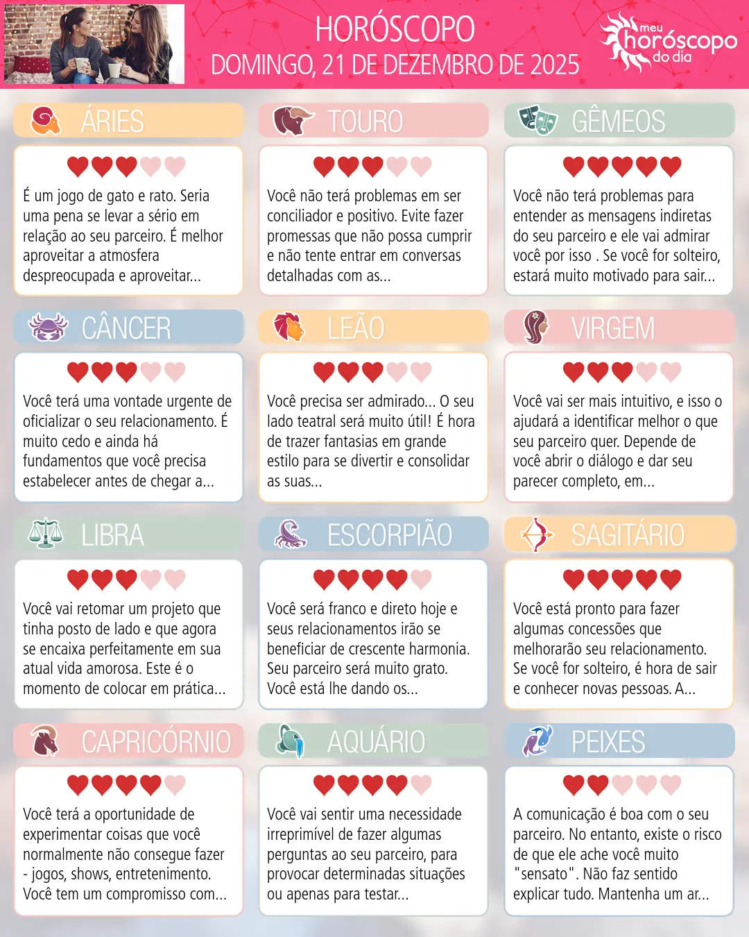 Horóscopo de Domingo, 21 De Dezembro De 2025