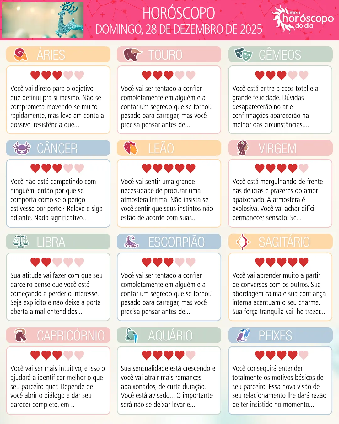 Horóscopo de Domingo, 28 De Dezembro De 2025