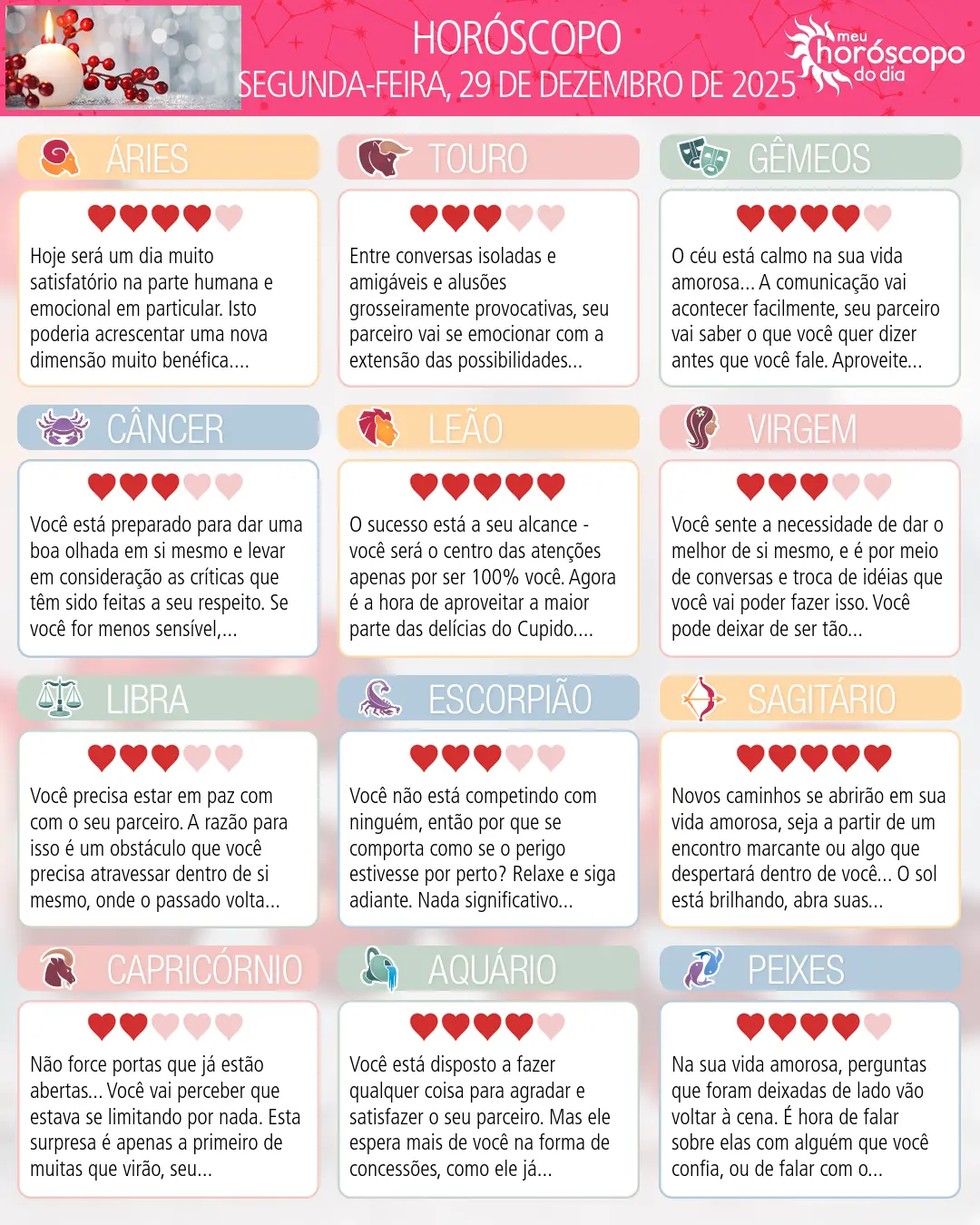 Horóscopo de Segunda-feira, 29 De Dezembro De 2025