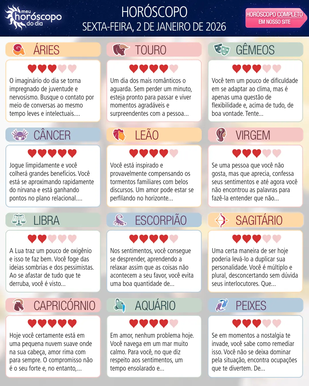 Horóscopo de Sexta-feira, 2 De Janeiro De 2026