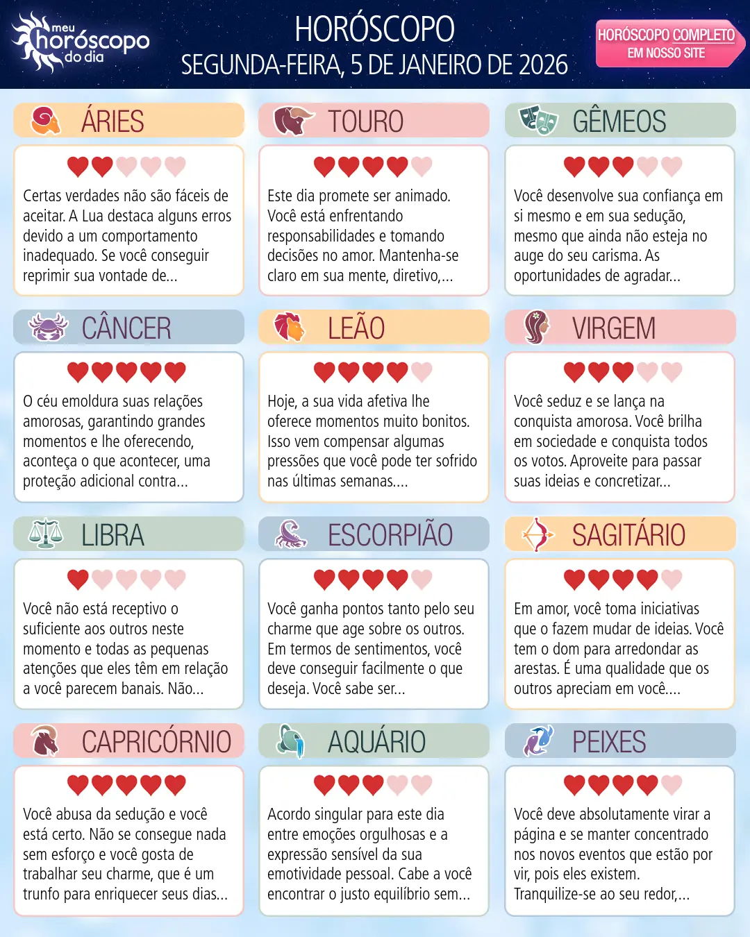 Horóscopo de Segunda-feira, 5 De Janeiro De 2026