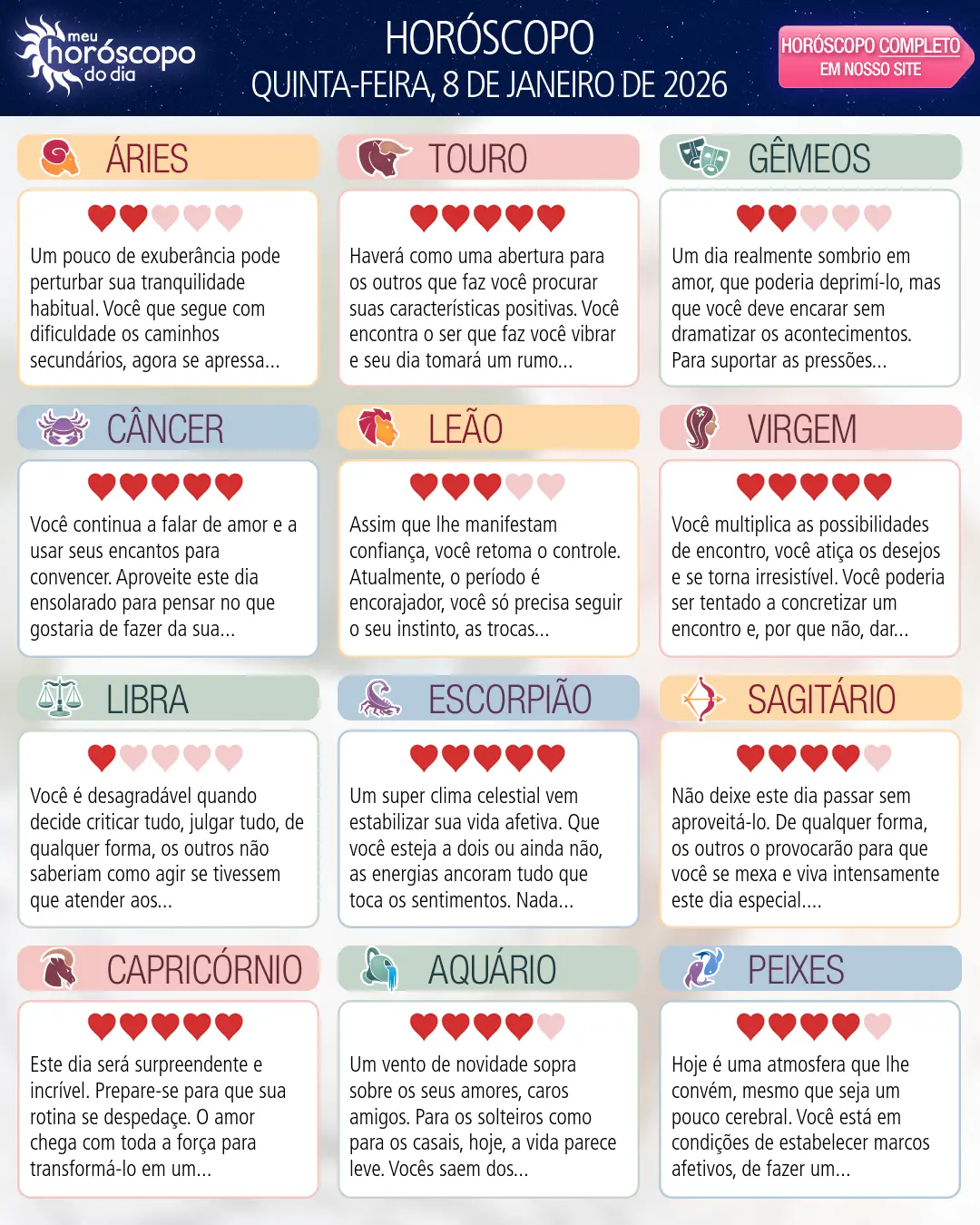 Horóscopo de Quinta-feira, 8 De Janeiro De 2026