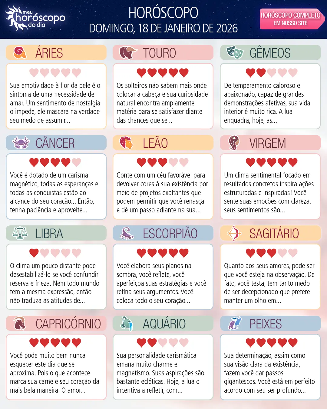 Horóscopo de Domingo, 18 De Janeiro De 2026