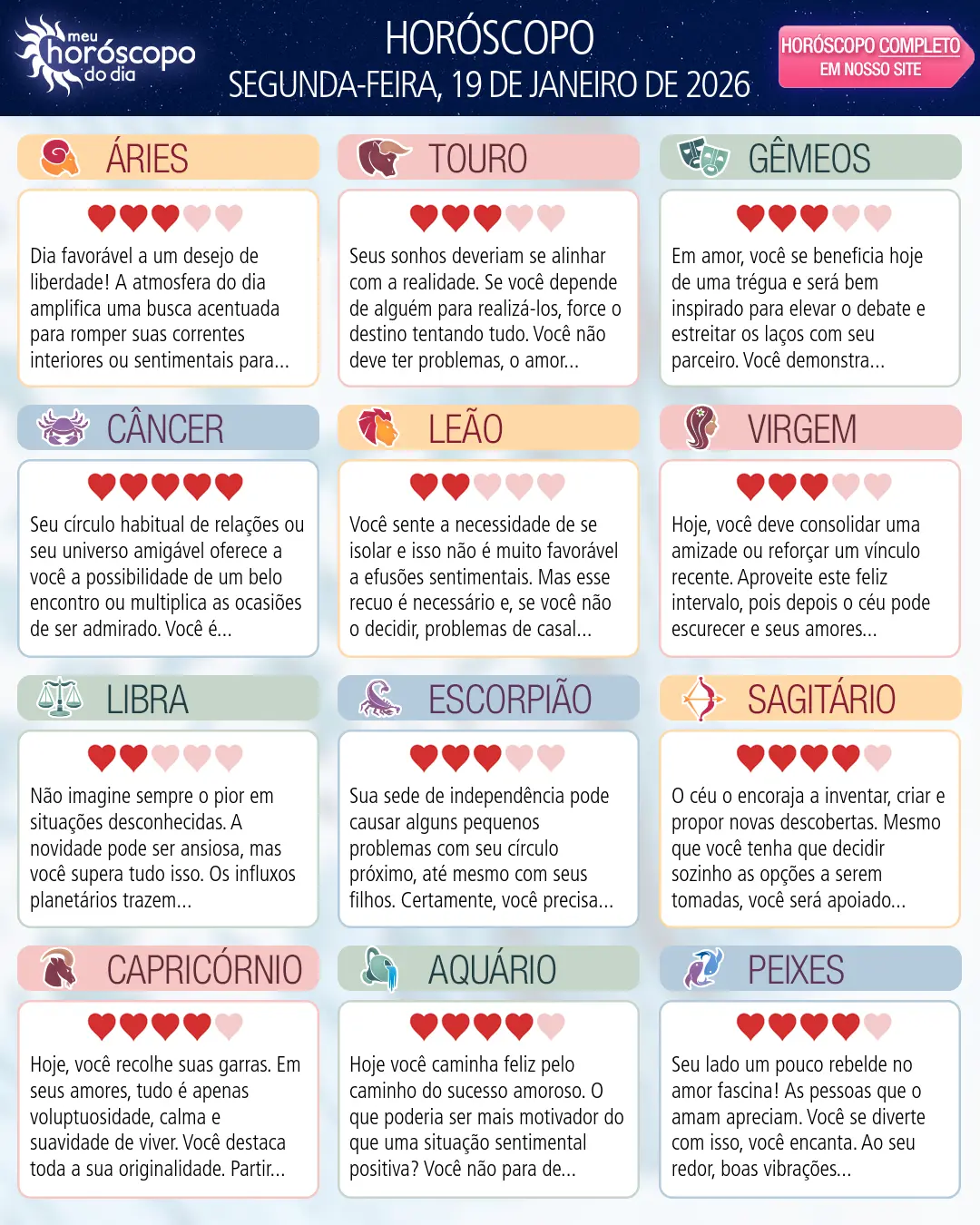 Horóscopo de Segunda-feira, 19 De Janeiro De 2026