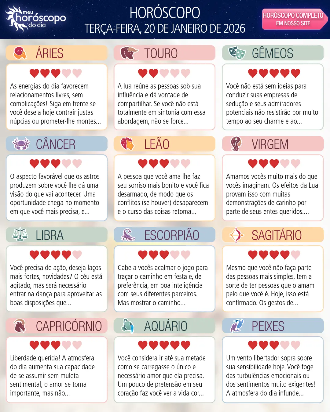 Horóscopo de Terça-feira, 20 De Janeiro De 2026