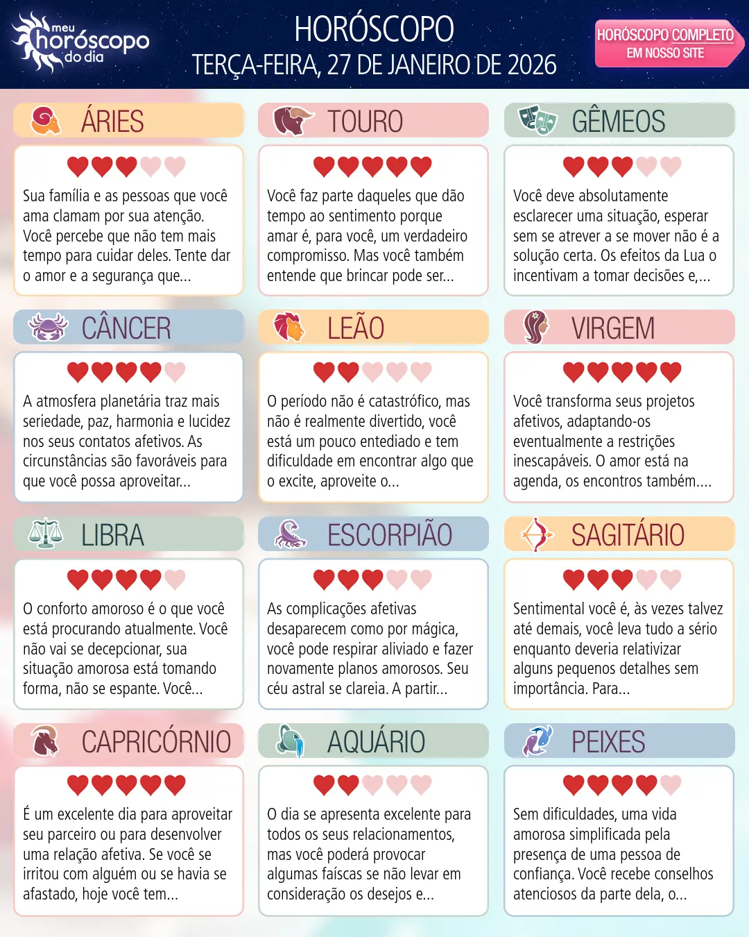 Horóscopo de Terça-feira, 27 De Janeiro De 2026