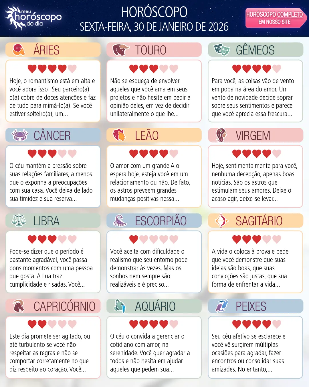Horóscopo de Sexta-feira, 30 De Janeiro De 2026