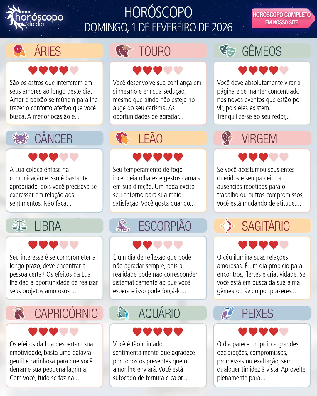 Horóscopo de Domingo, 1 De Fevereiro De 2026