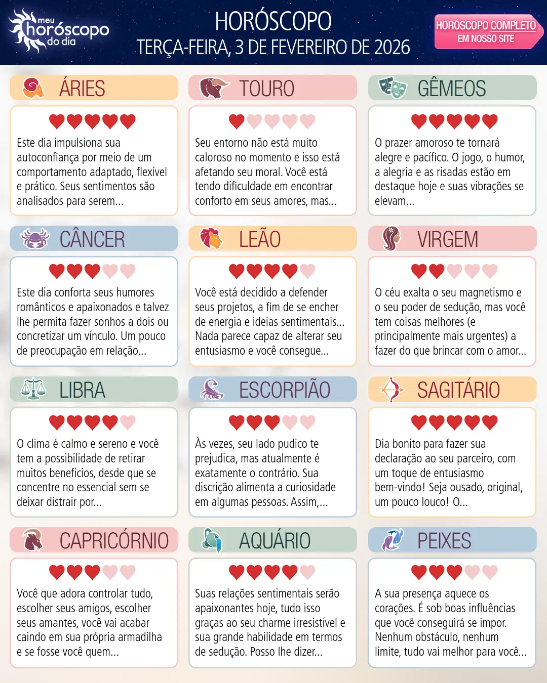 Horóscopo de Terça-feira, 3 De Fevereiro De 2026