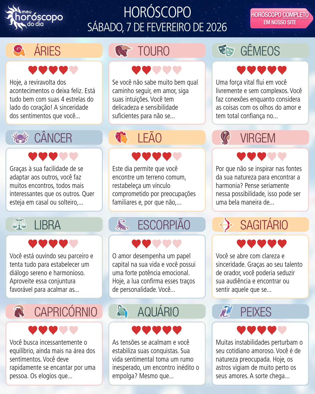 Horóscopo de Sábado, 7 De Fevereiro De 2026