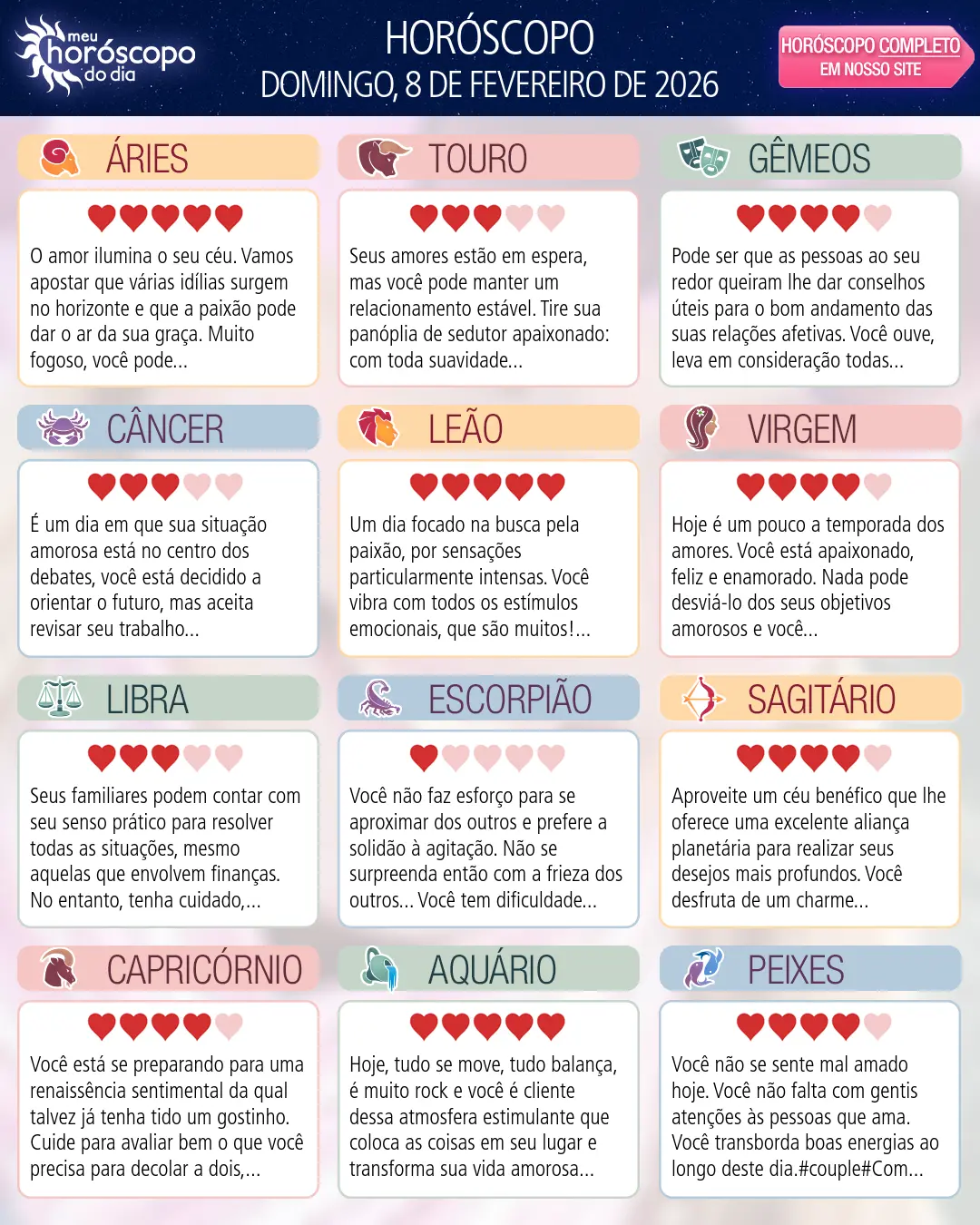 Horóscopo de Domingo, 8 De Fevereiro De 2026