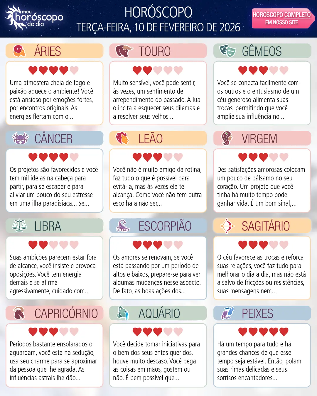 Horóscopo de Terça-feira, 10 De Fevereiro De 2026