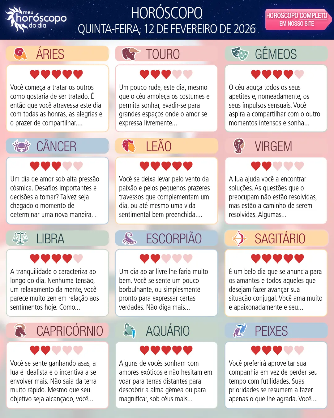 Horóscopo de Quinta-feira, 12 De Fevereiro De 2026
