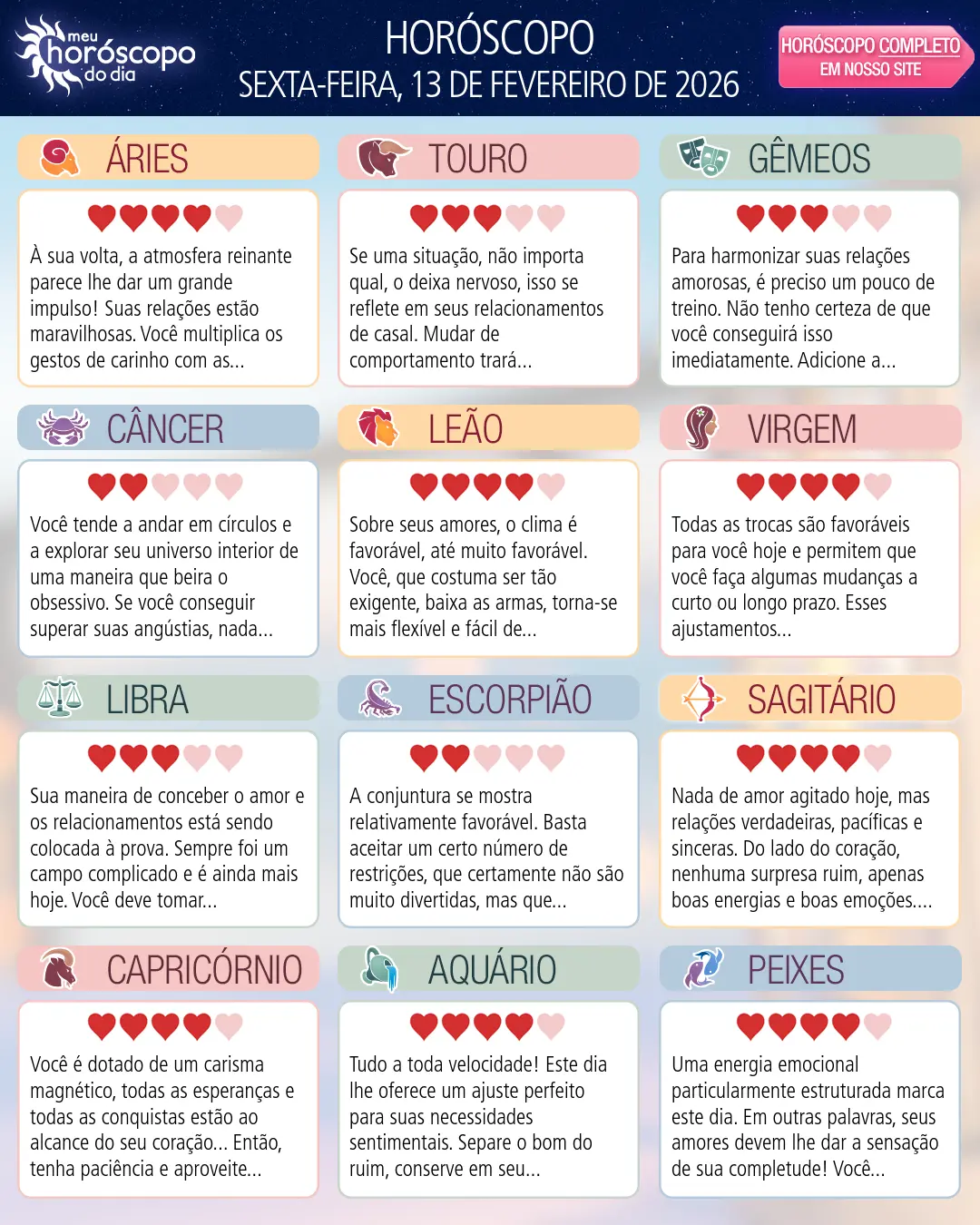 Horóscopo de Sexta-feira, 13 De Fevereiro De 2026