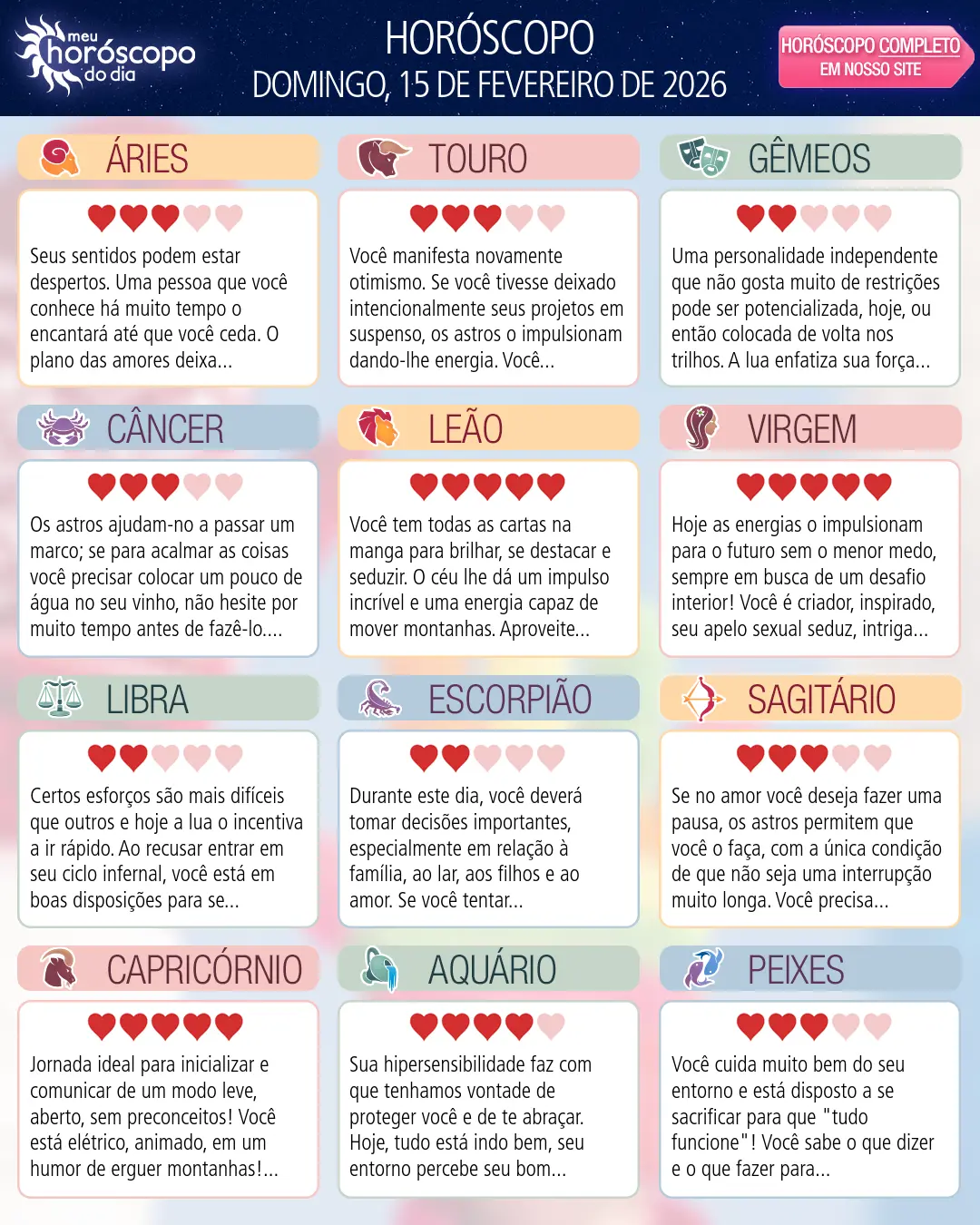 Horóscopo de Domingo, 15 De Fevereiro De 2026