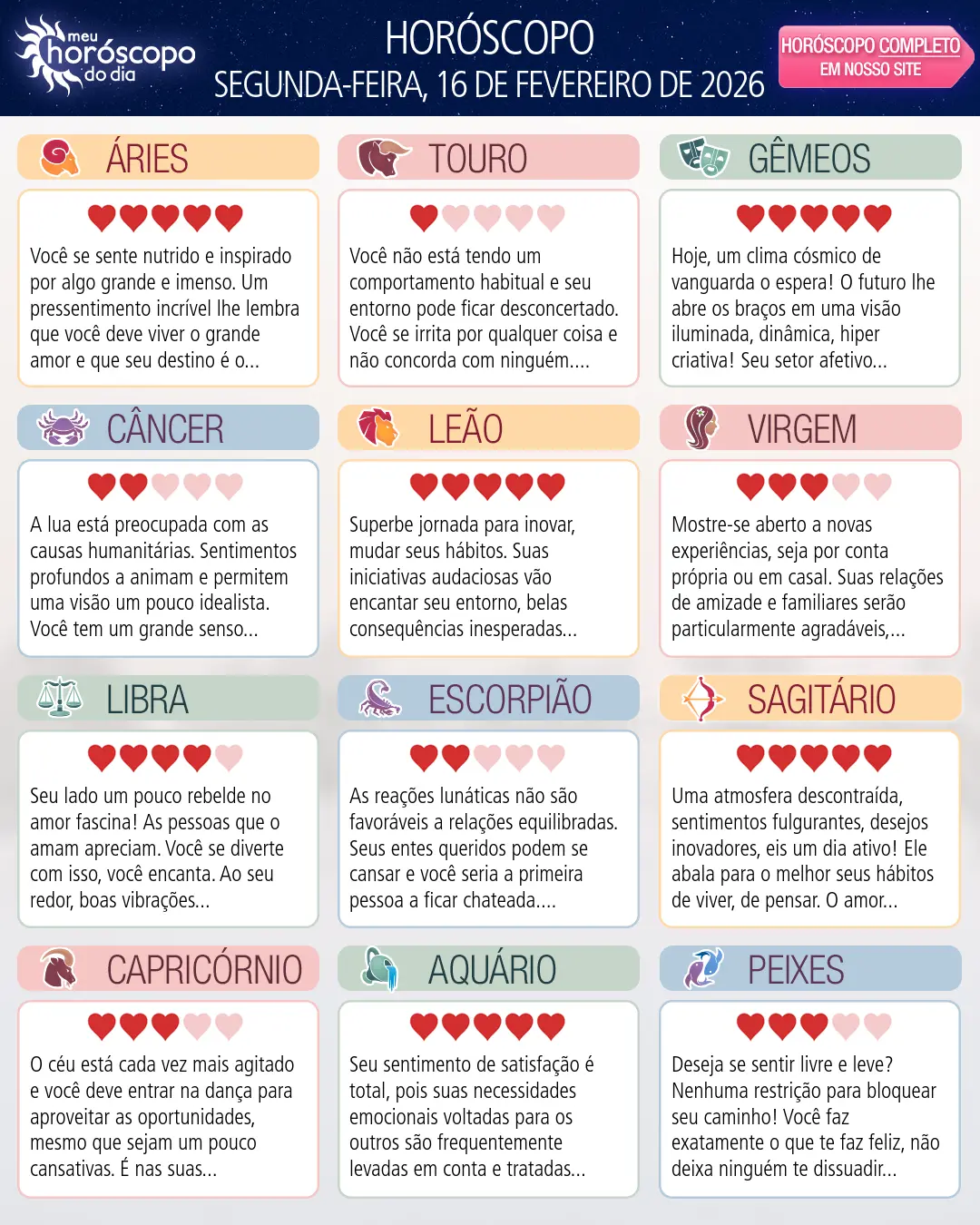 Horóscopo de Segunda-feira, 16 De Fevereiro De 2026