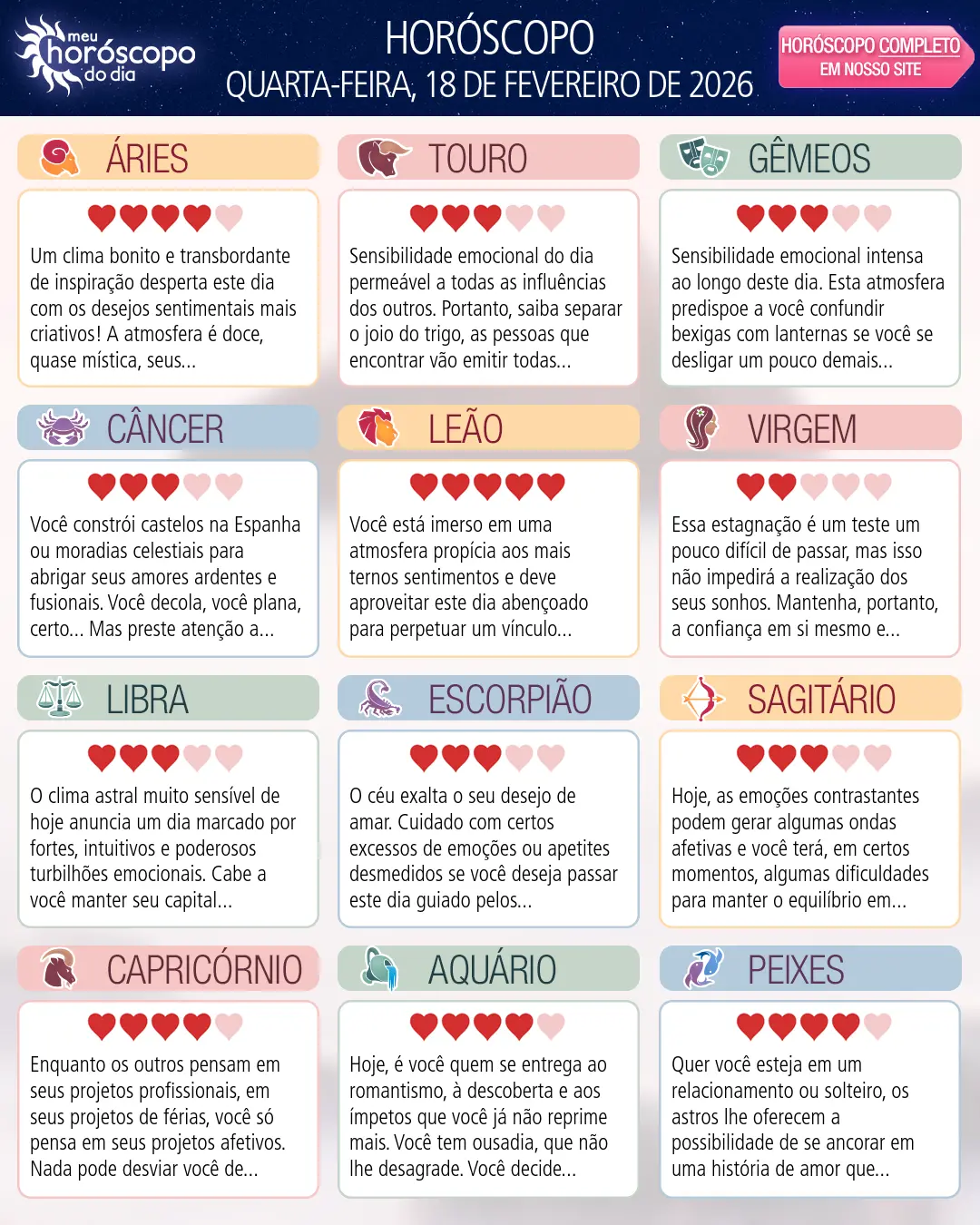 Horóscopo de Quarta-feira, 18 De Fevereiro De 2026