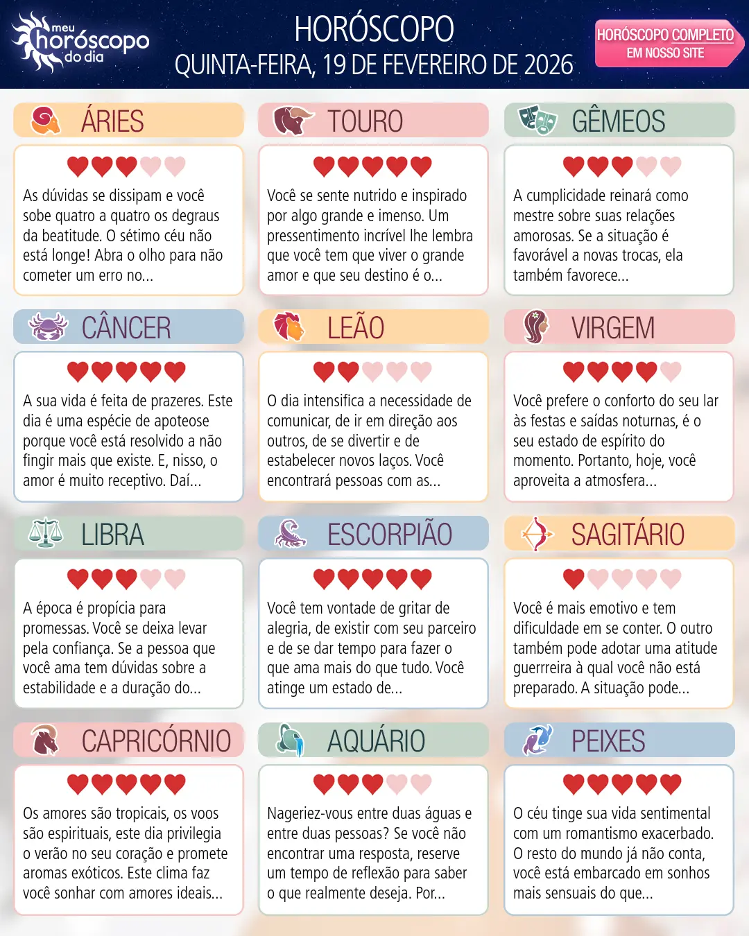 Horóscopo de Quinta-feira, 19 De Fevereiro De 2026