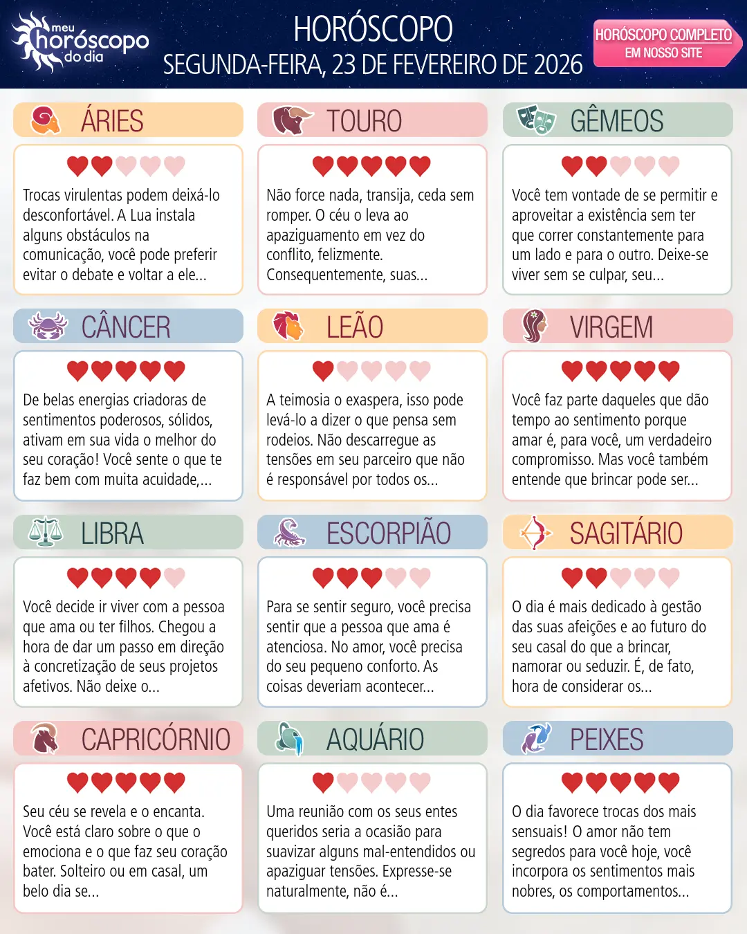 Horóscopo de Segunda-feira, 23 De Fevereiro De 2026