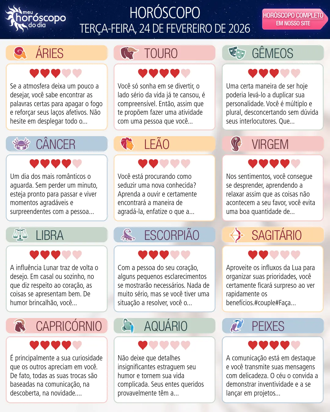Horóscopo de Terça-feira, 24 De Fevereiro De 2026