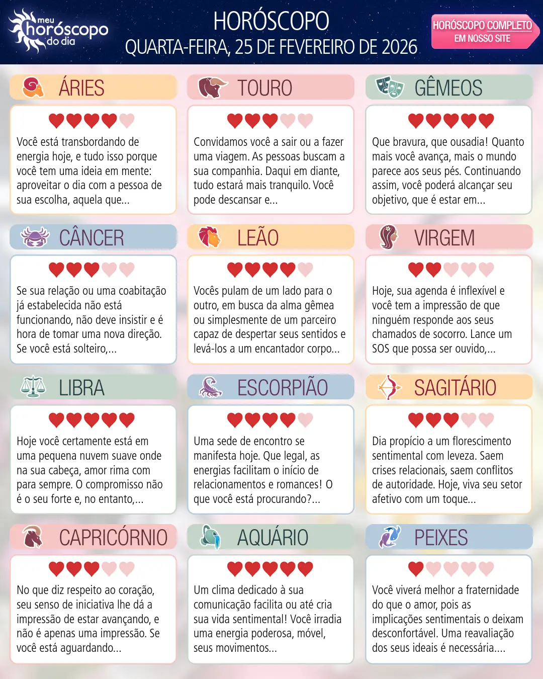 Horóscopo de Quarta-feira, 25 De Fevereiro De 2026