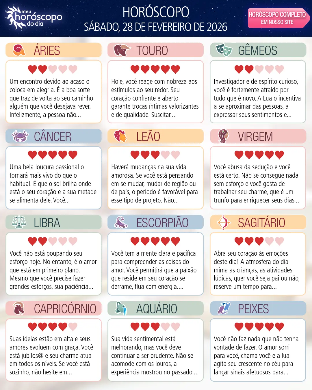 Horóscopo de Sábado, 28 De Fevereiro De 2026