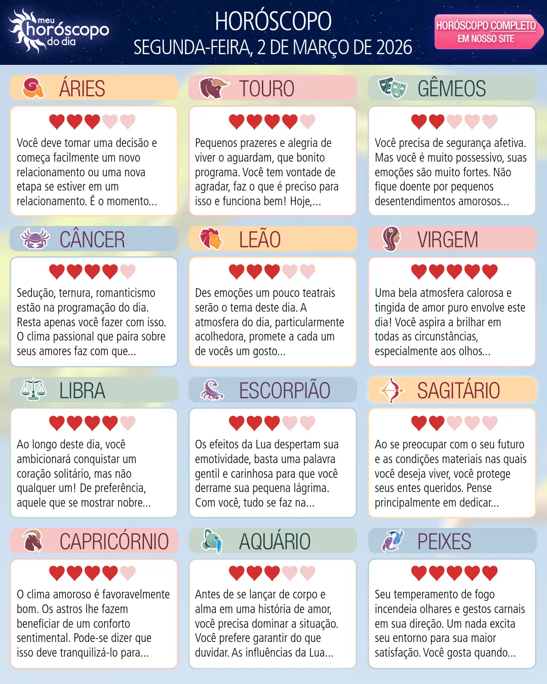 Horóscopo de Segunda-feira, 2 De Marco De 2026