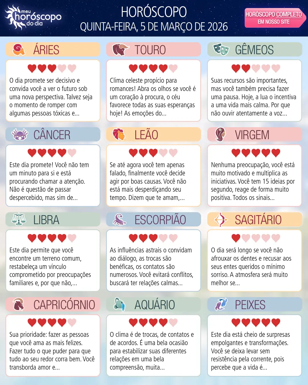 Horóscopo de Quinta-feira, 5 De Marco De 2026