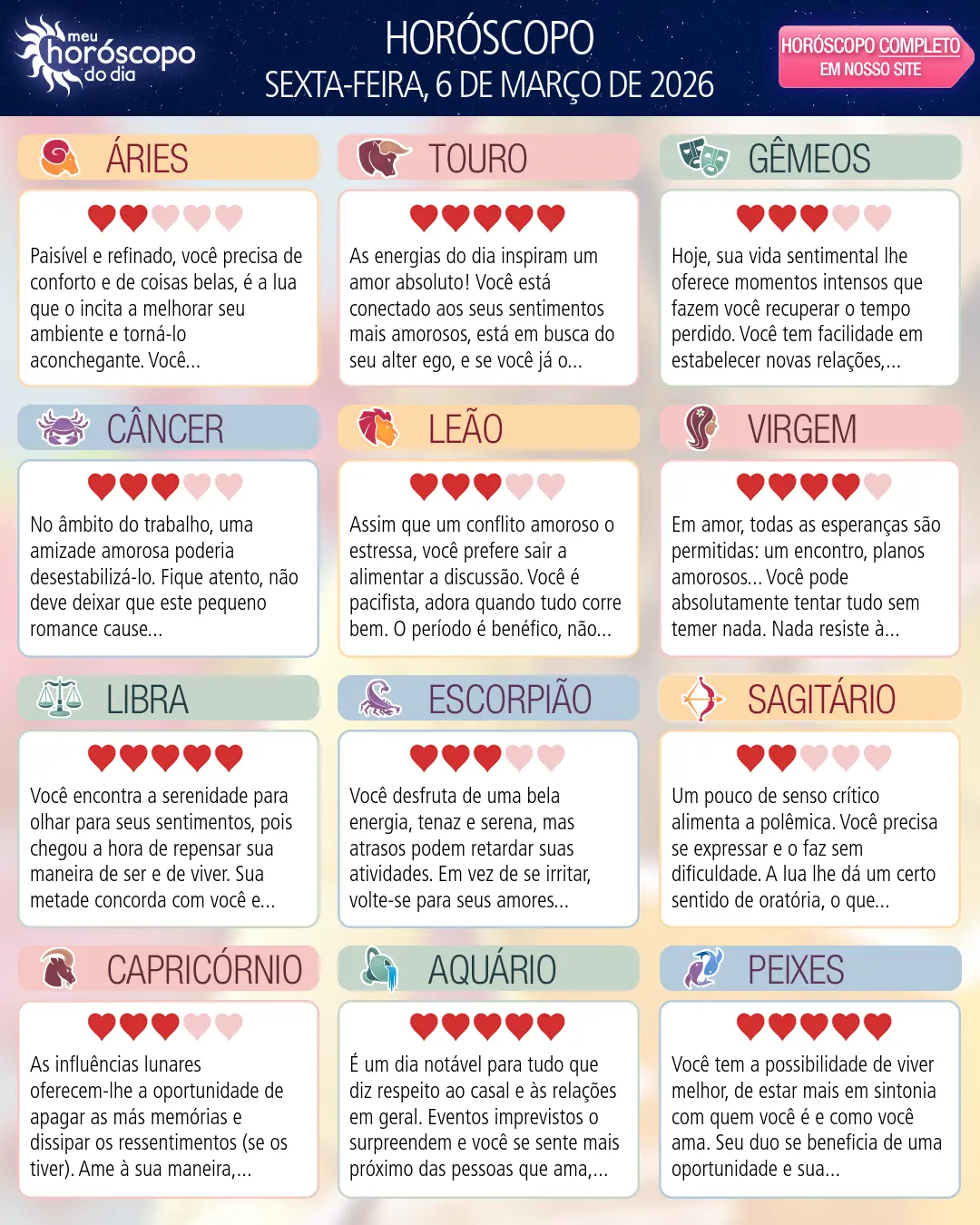 Horóscopo de Sexta-feira, 6 De Marco De 2026
