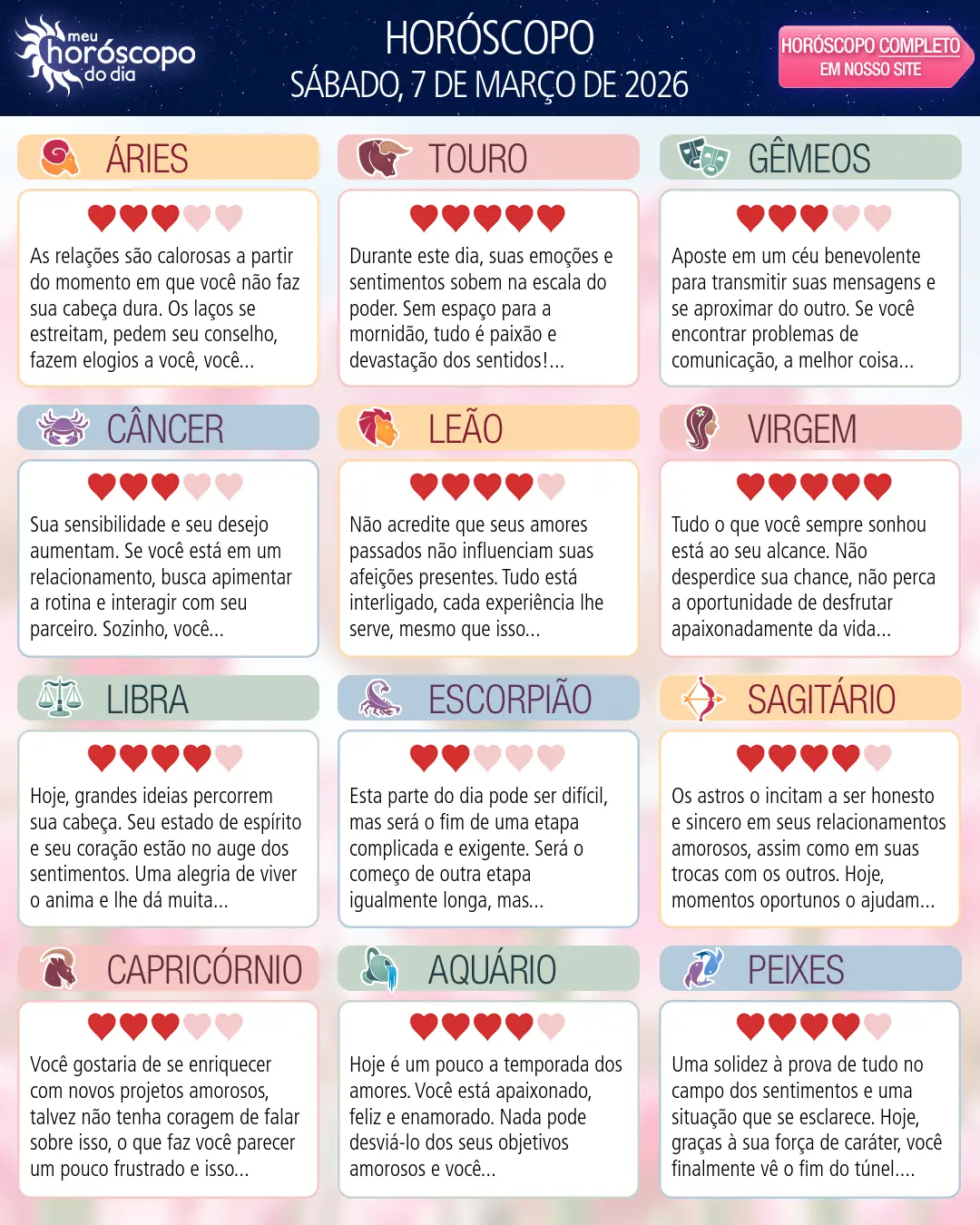 Horóscopo de Sábado, 7 De Marco De 2026