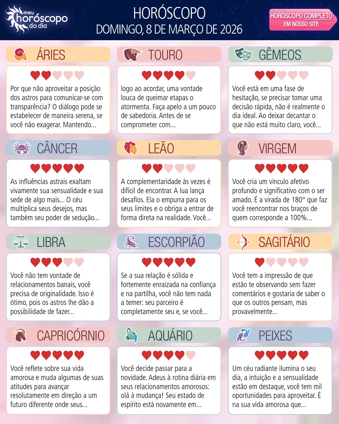 Horóscopo de Domingo, 8 De Marco De 2026