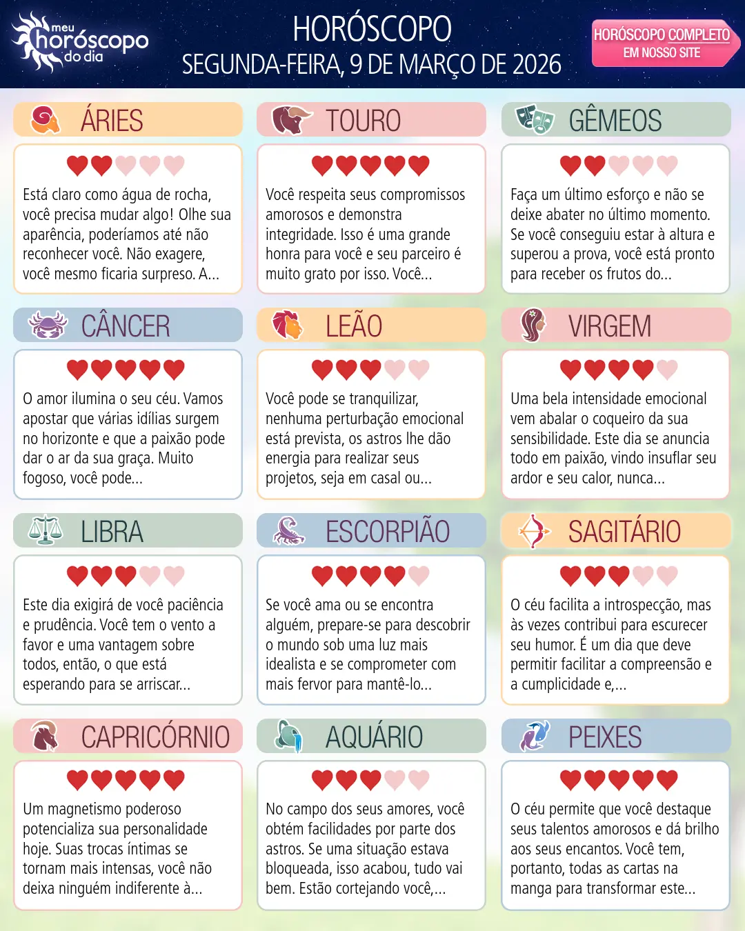 Horóscopo de Segunda-feira, 9 De Marco De 2026