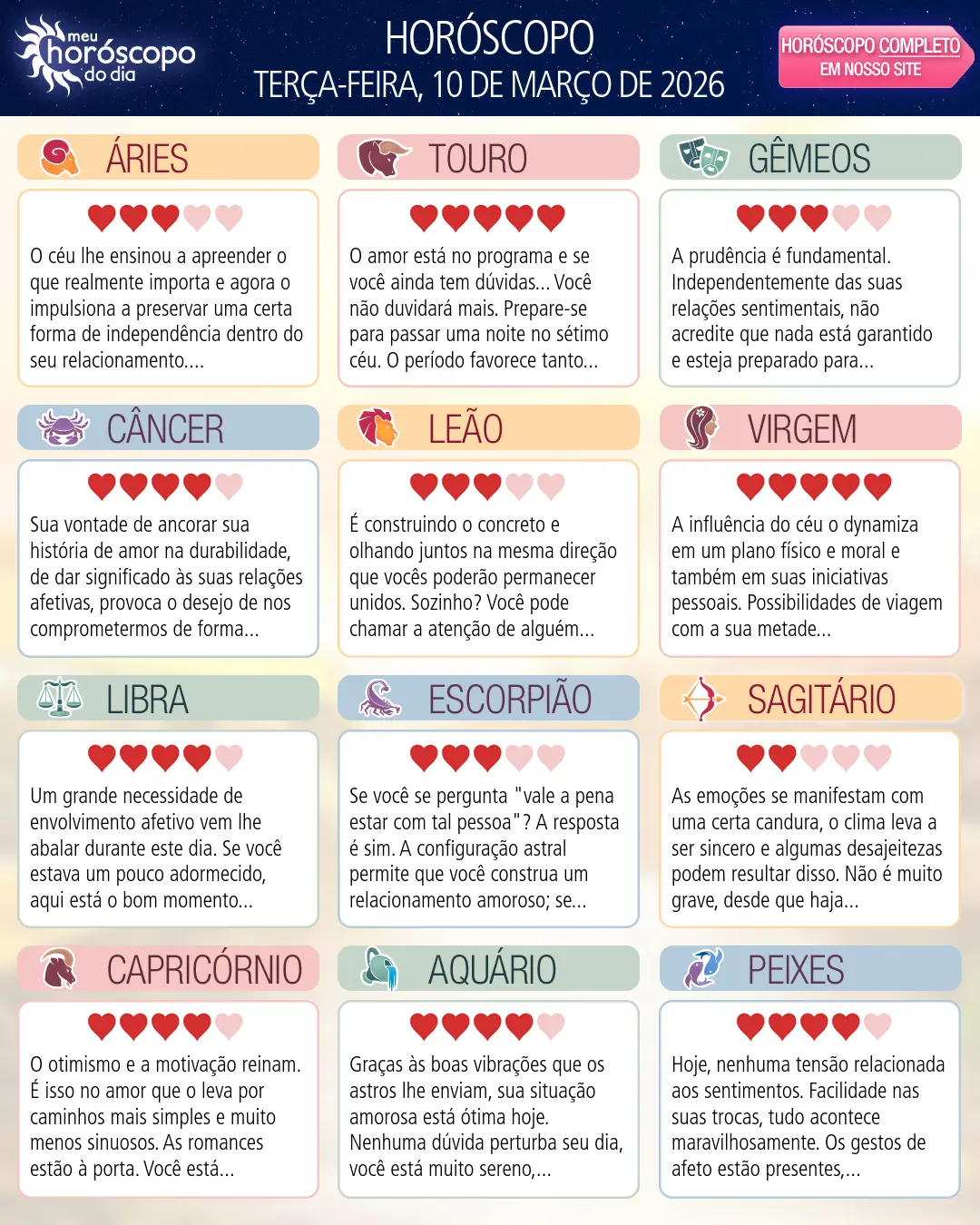 Horóscopo de Terça-feira, 10 De Marco De 2026