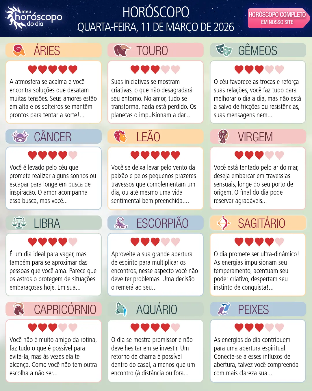 Horóscopo de Quarta-feira, 11 De Marco De 2026