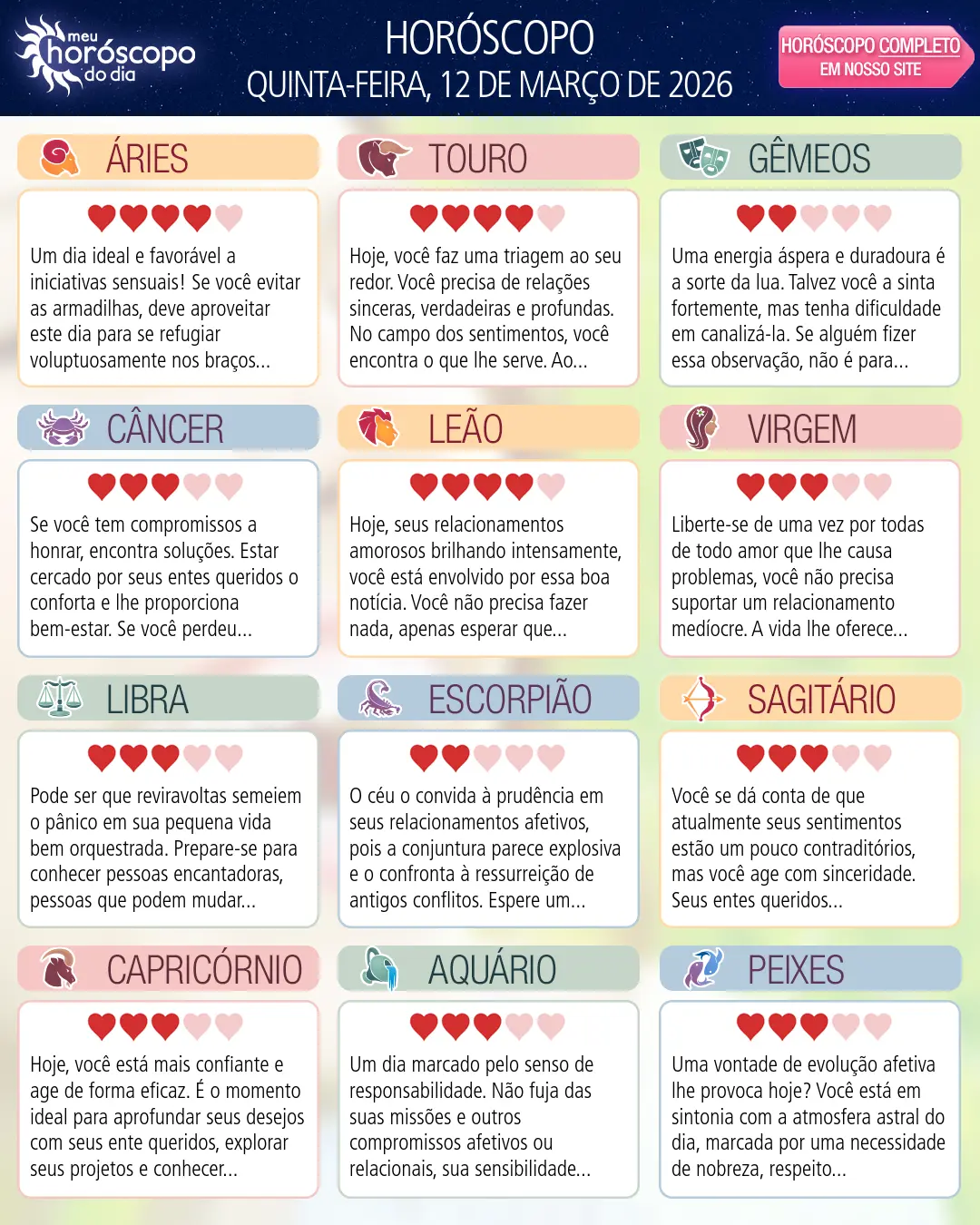 Horóscopo de Quinta-feira, 12 De Marco De 2026