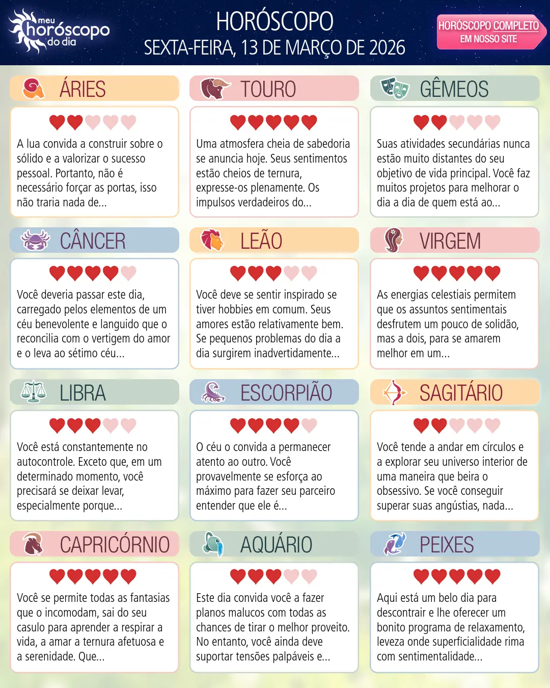 Horóscopo de Sexta-feira, 13 De Marco De 2026